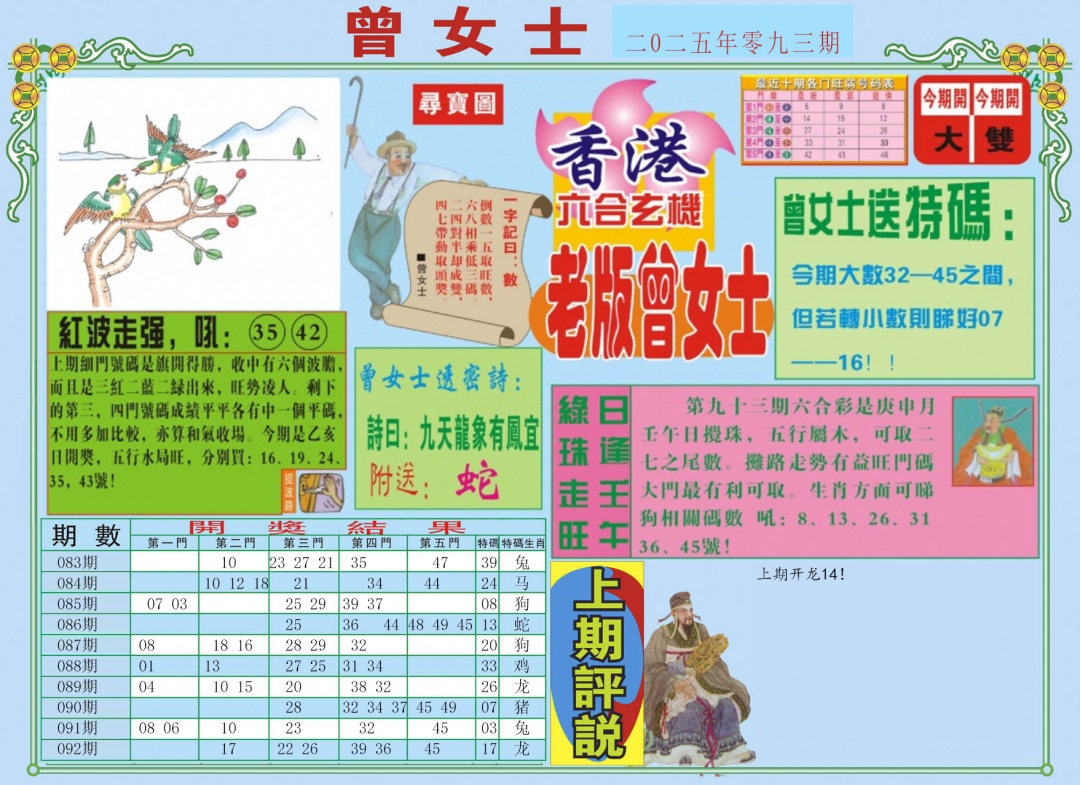 六合彩093期老版曾女士A