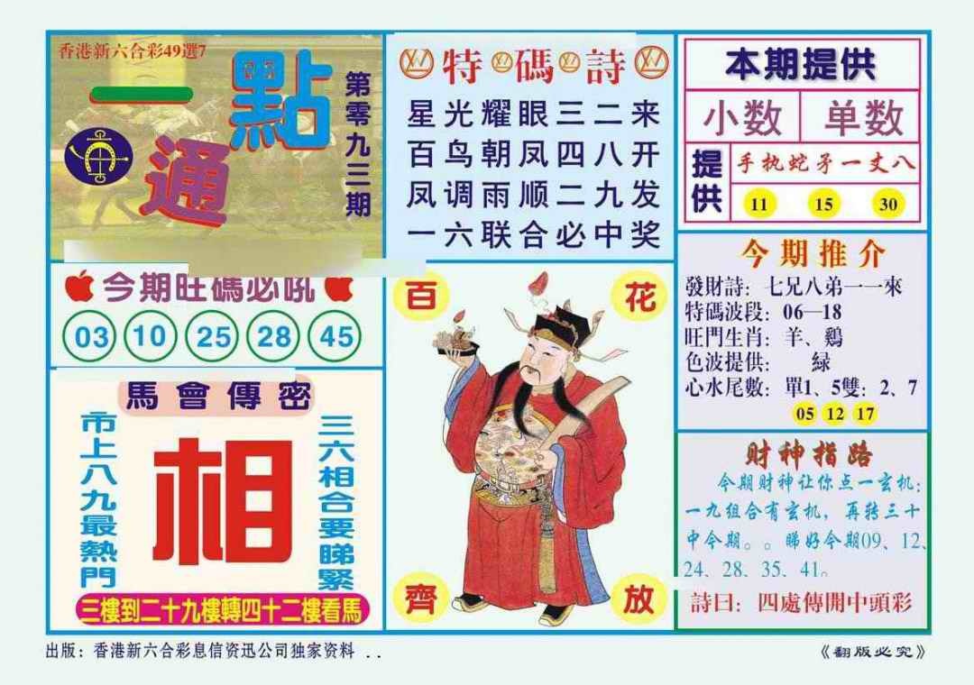 六合彩093期一点通（新图）