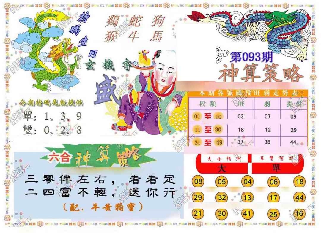 六合彩093期神算策略