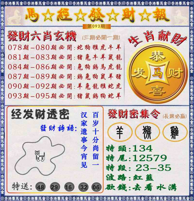 六合彩093期马经发财报（荐）