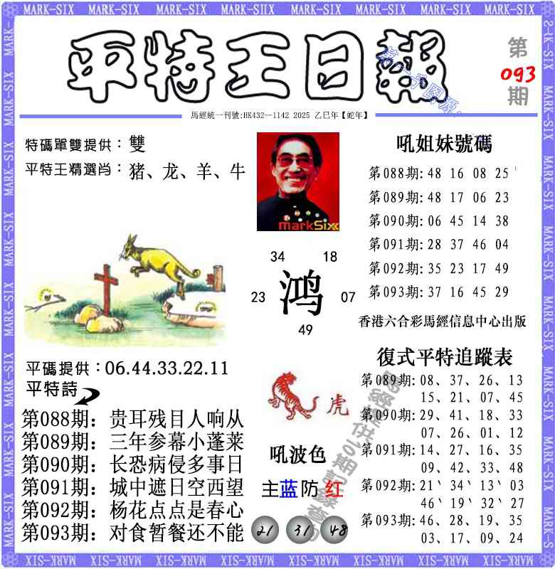 六合彩093期平特王日报（荐）