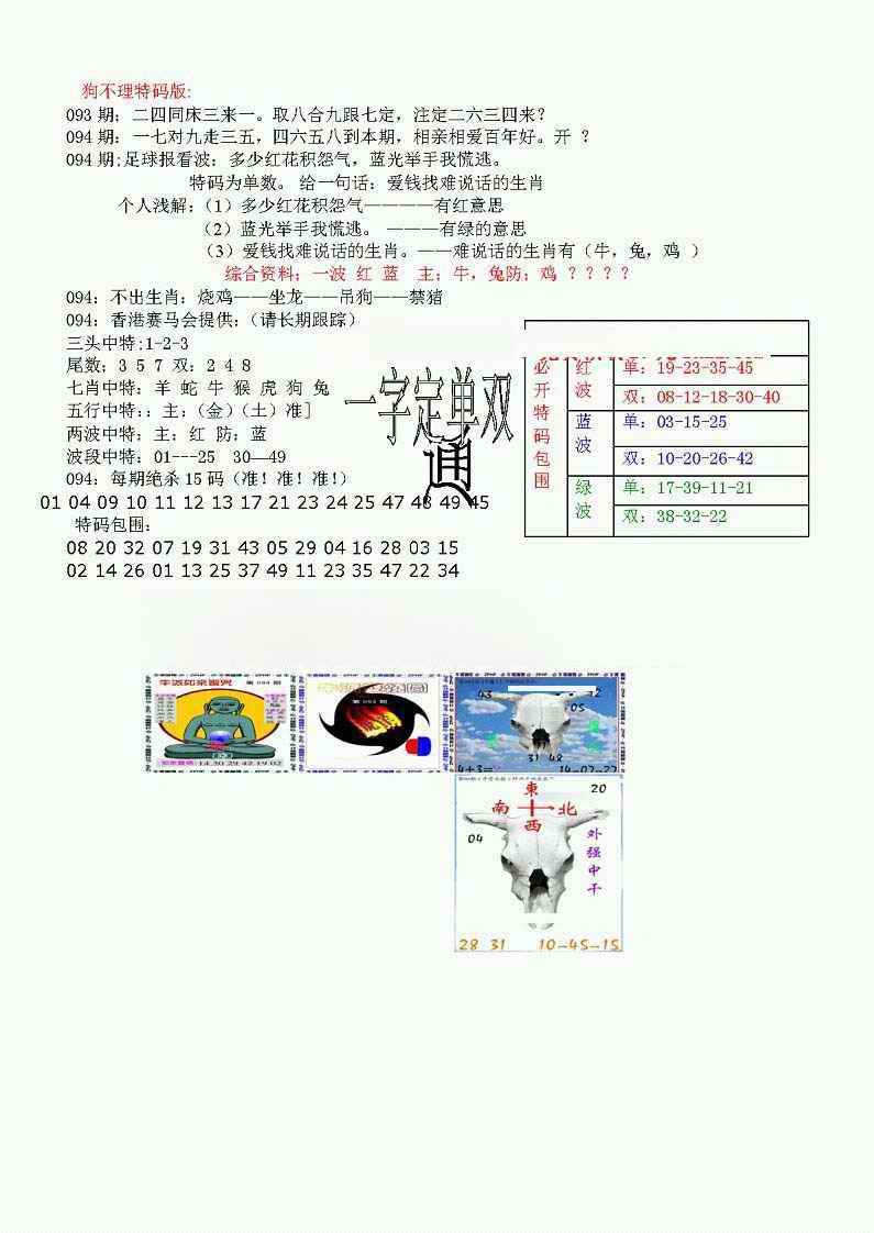 六合彩094期狗不理特码报