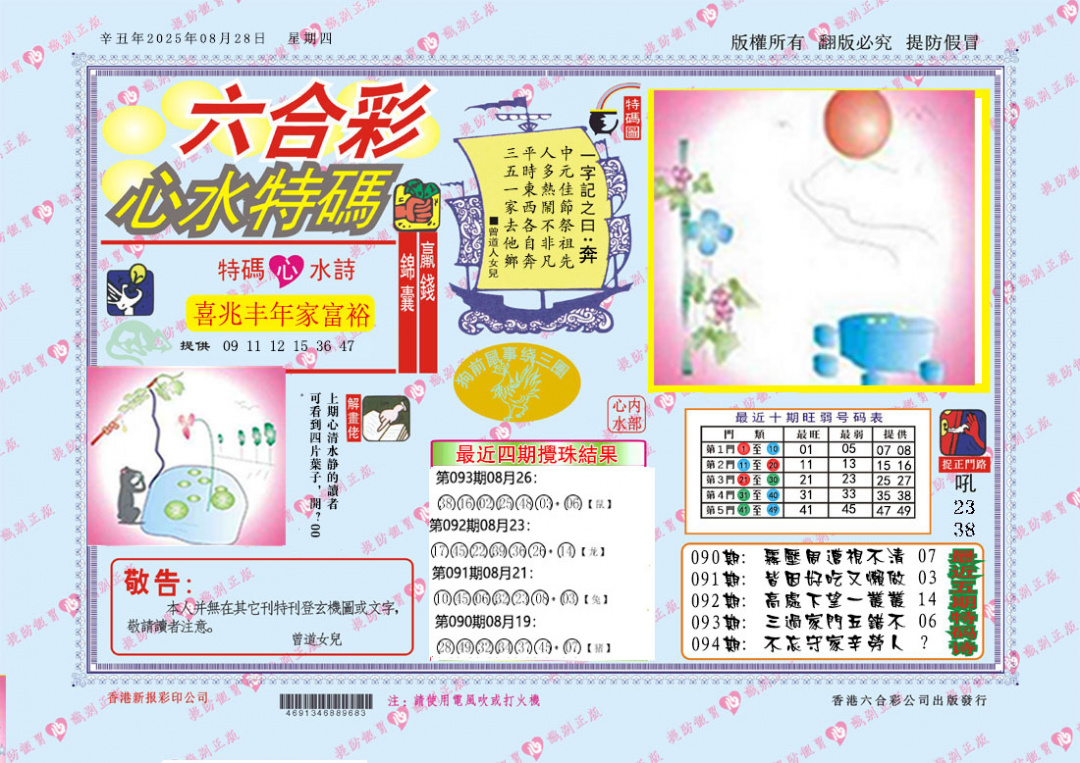 六合彩094期心水特码