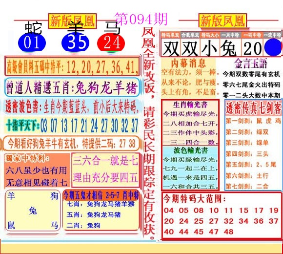 六合彩094期二代凤凰报