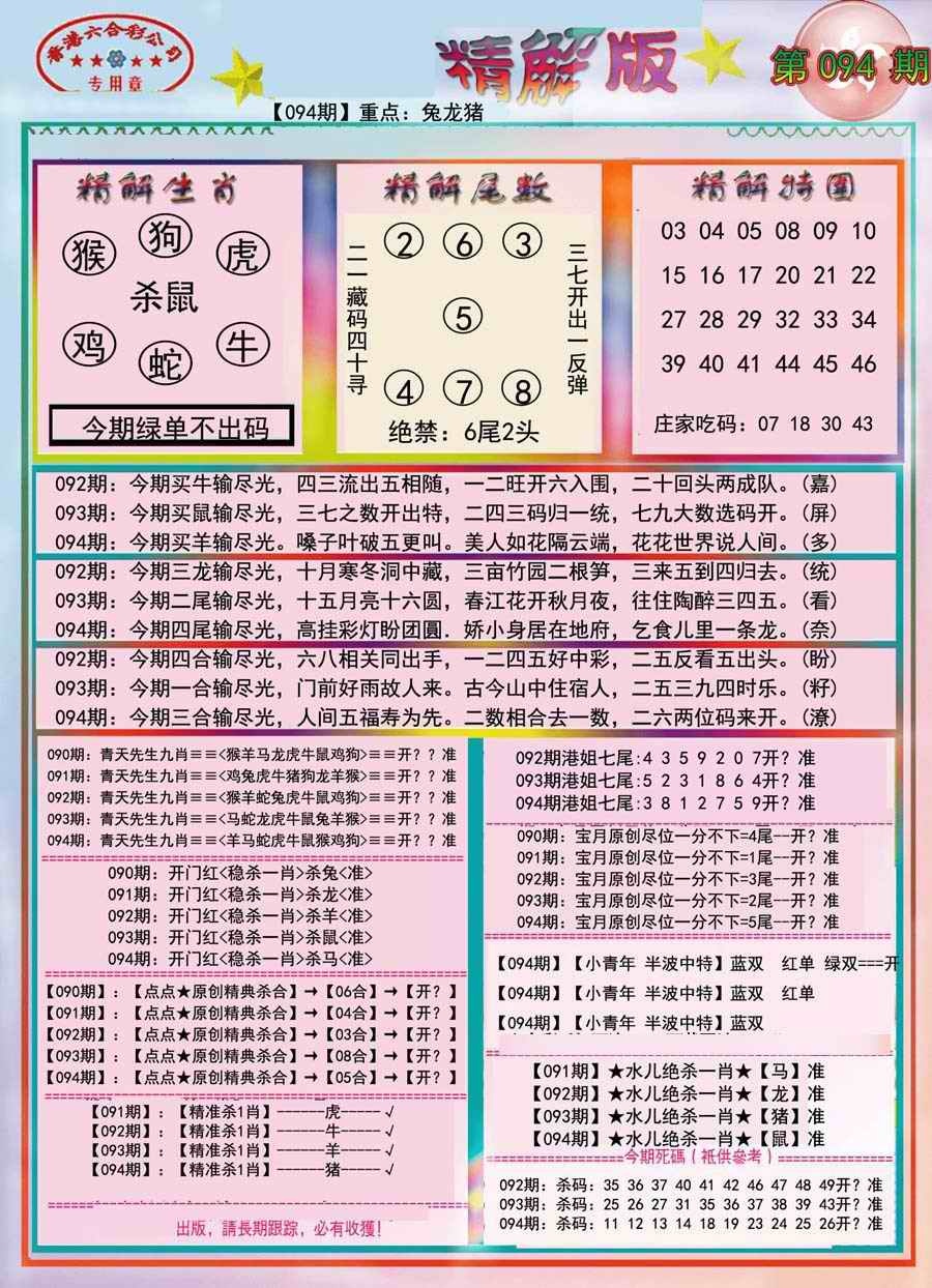 六合彩094期精解版-彩