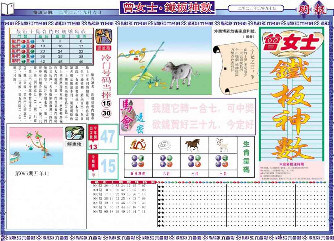 六合彩097期曾女士铁板神数A