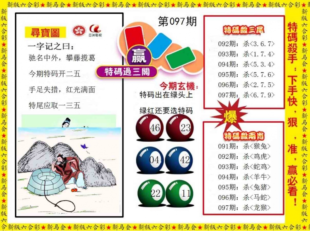 六合彩097期特码过三关