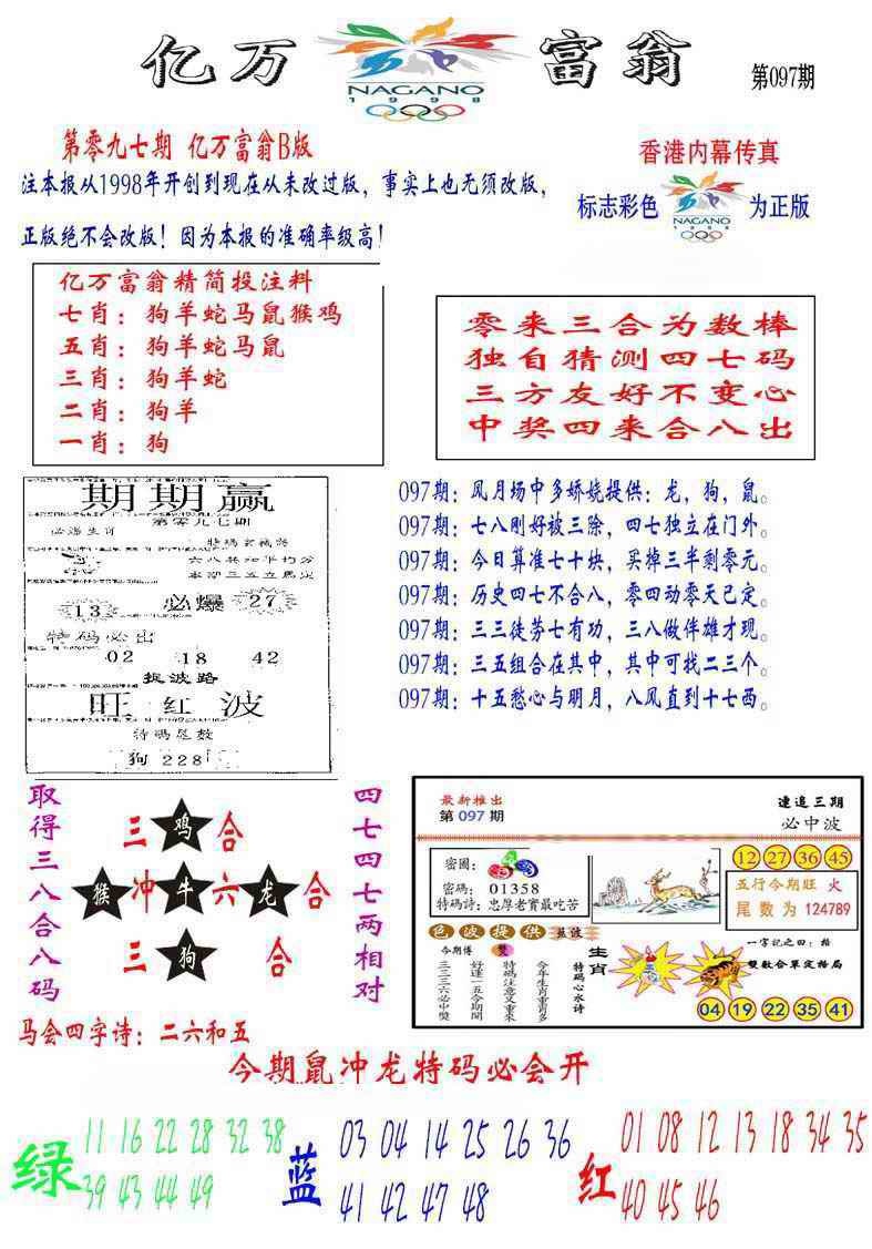 六合彩097期亿万富翁B