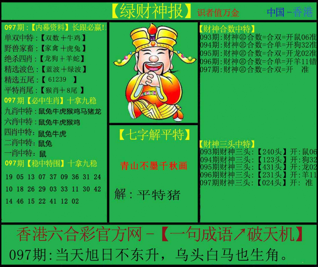 六合彩097期绿财神