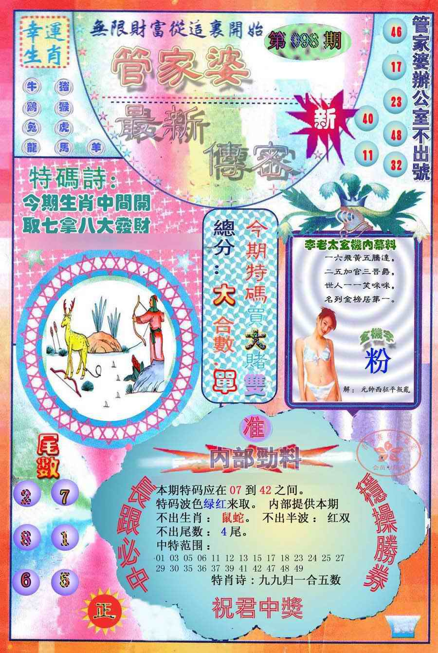 六合彩098期管家婆新传密