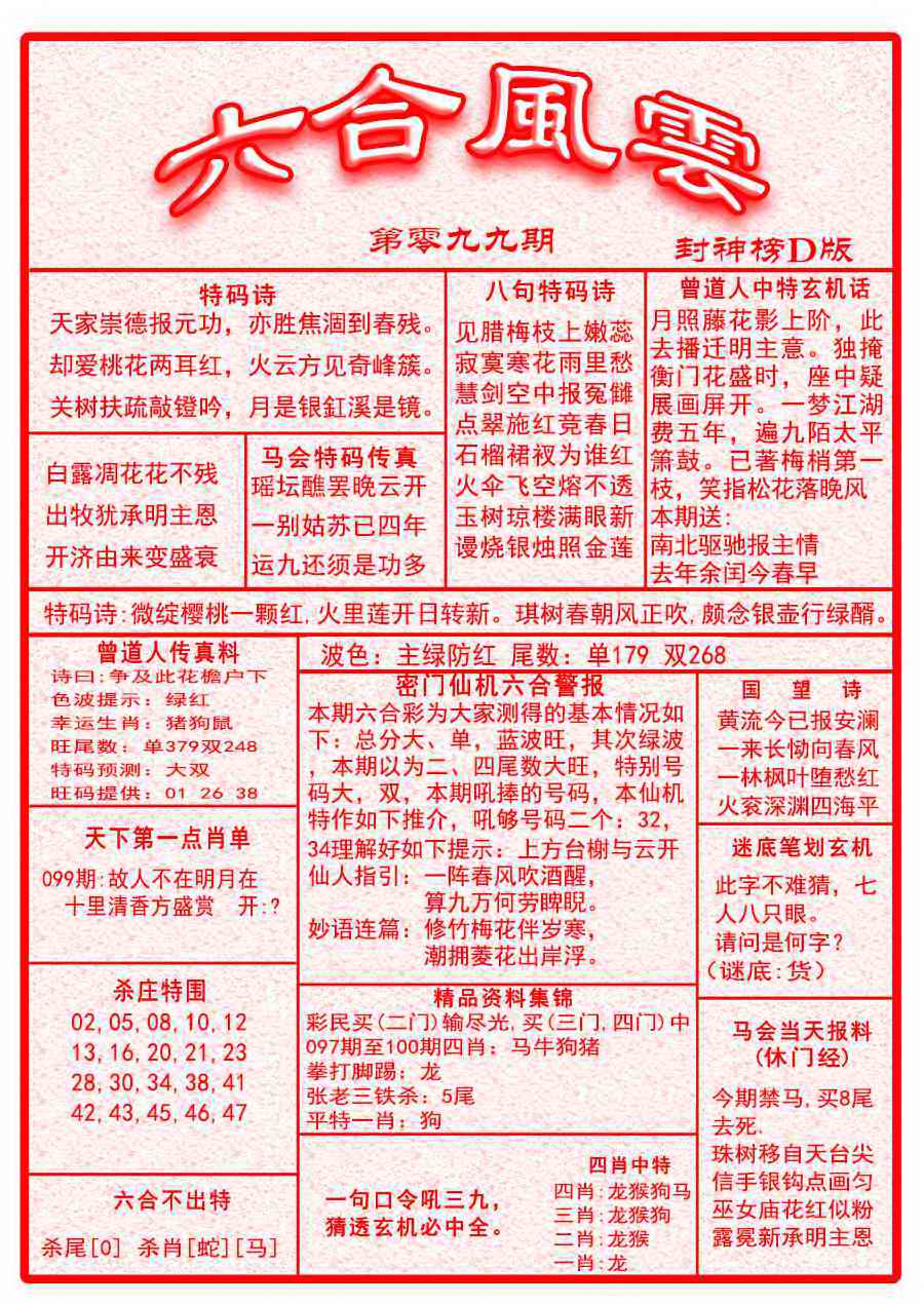 六合彩099期六合风云A面